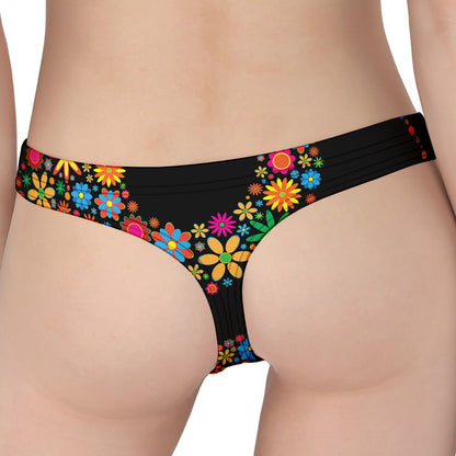 Colorful Flowers Yin Yang Print Women's Thong