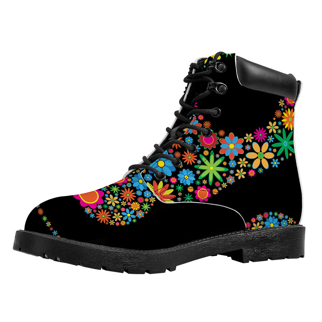 Colorful Flowers Yin Yang Print Work Boots