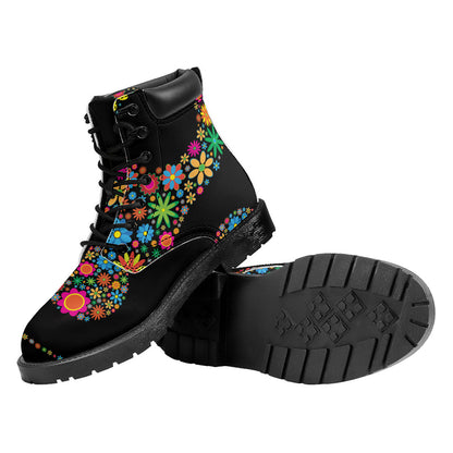 Colorful Flowers Yin Yang Print Work Boots