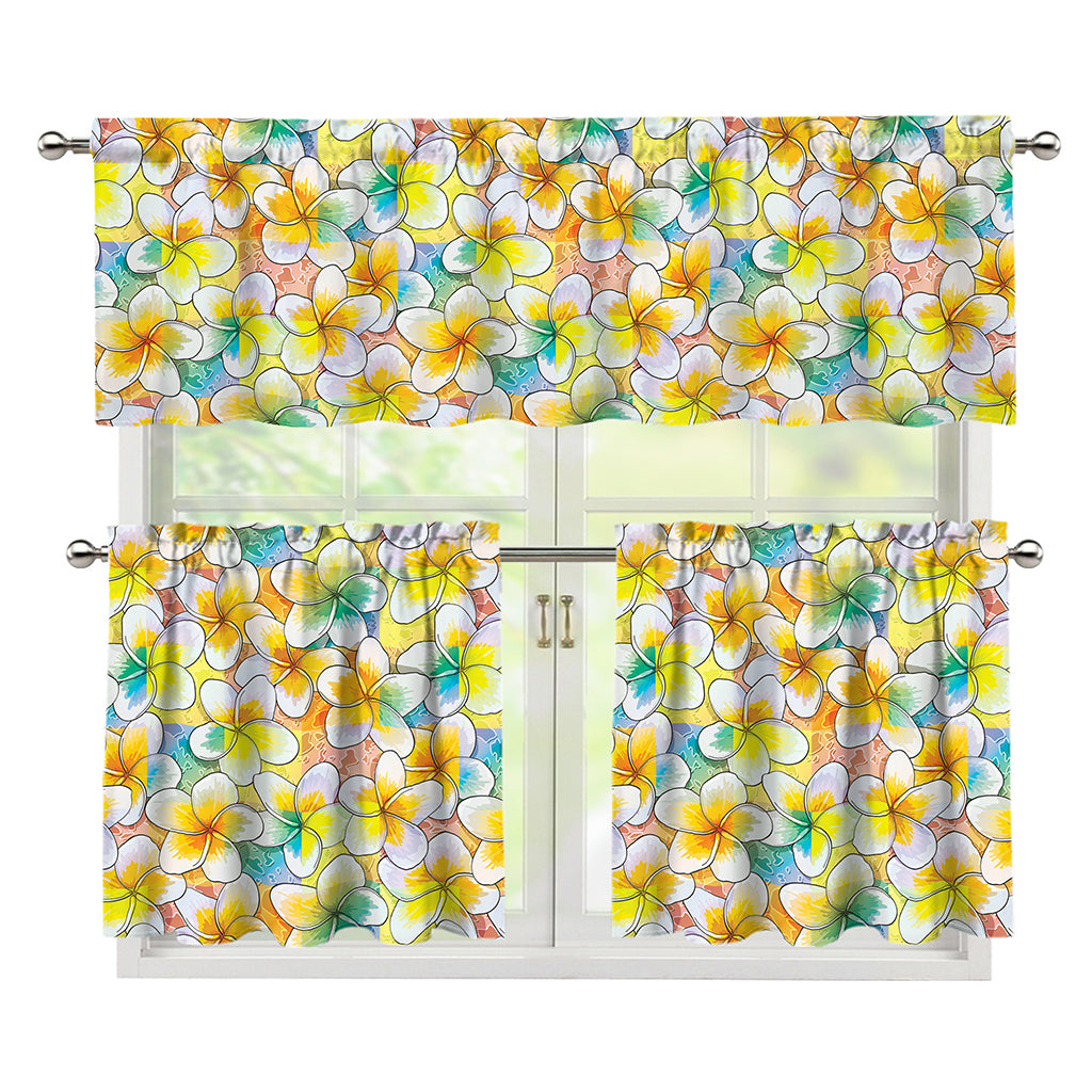 Colorful Frangipani Pattern Print 3 Piece Kitchen Curtains