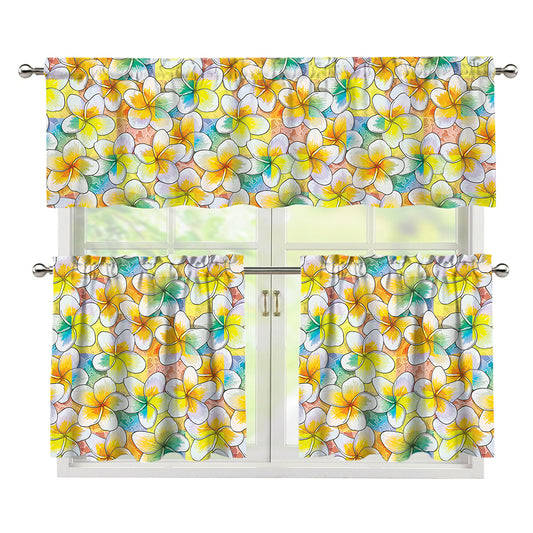 Colorful Frangipani Pattern Print 3 Piece Kitchen Curtains