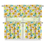 Colorful Frangipani Pattern Print 3 Piece Kitchen Curtains