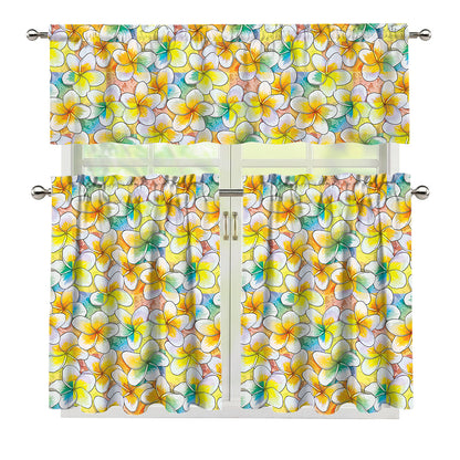 Colorful Frangipani Pattern Print 3 Piece Kitchen Curtains