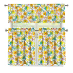 Colorful Frangipani Pattern Print 3 Piece Kitchen Curtains