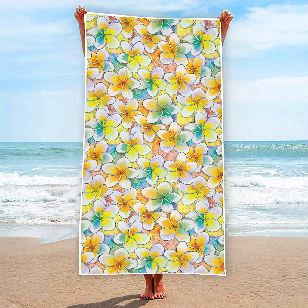 Colorful Frangipani Pattern Print Beach Towel