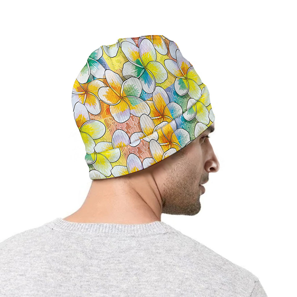 Colorful Frangipani Pattern Print Beanie