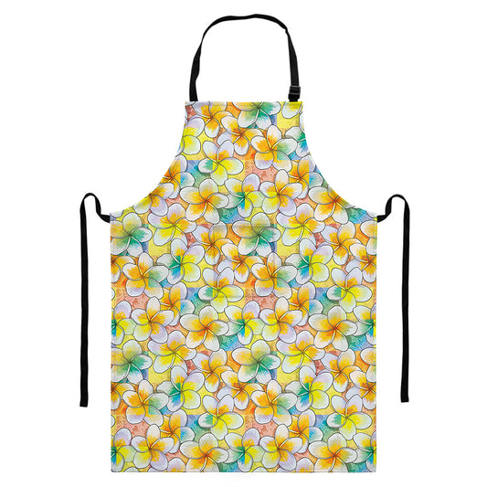 Colorful Frangipani Pattern Print Bib Apron With Pocket