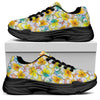 Colorful Frangipani Pattern Print Black Chunky Shoes