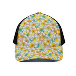 Colorful Frangipani Pattern Print Black Mesh Trucker Cap