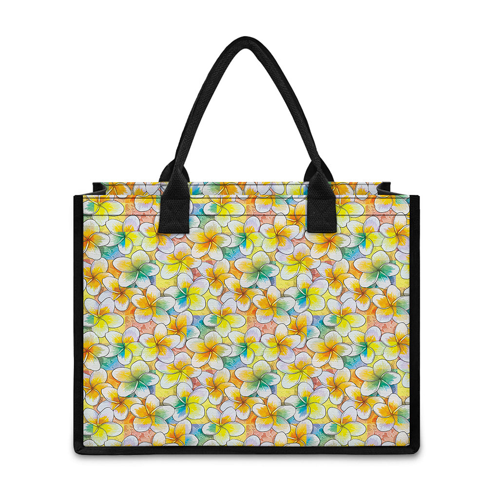 Colorful Frangipani Pattern Print Canvas Tote Bag