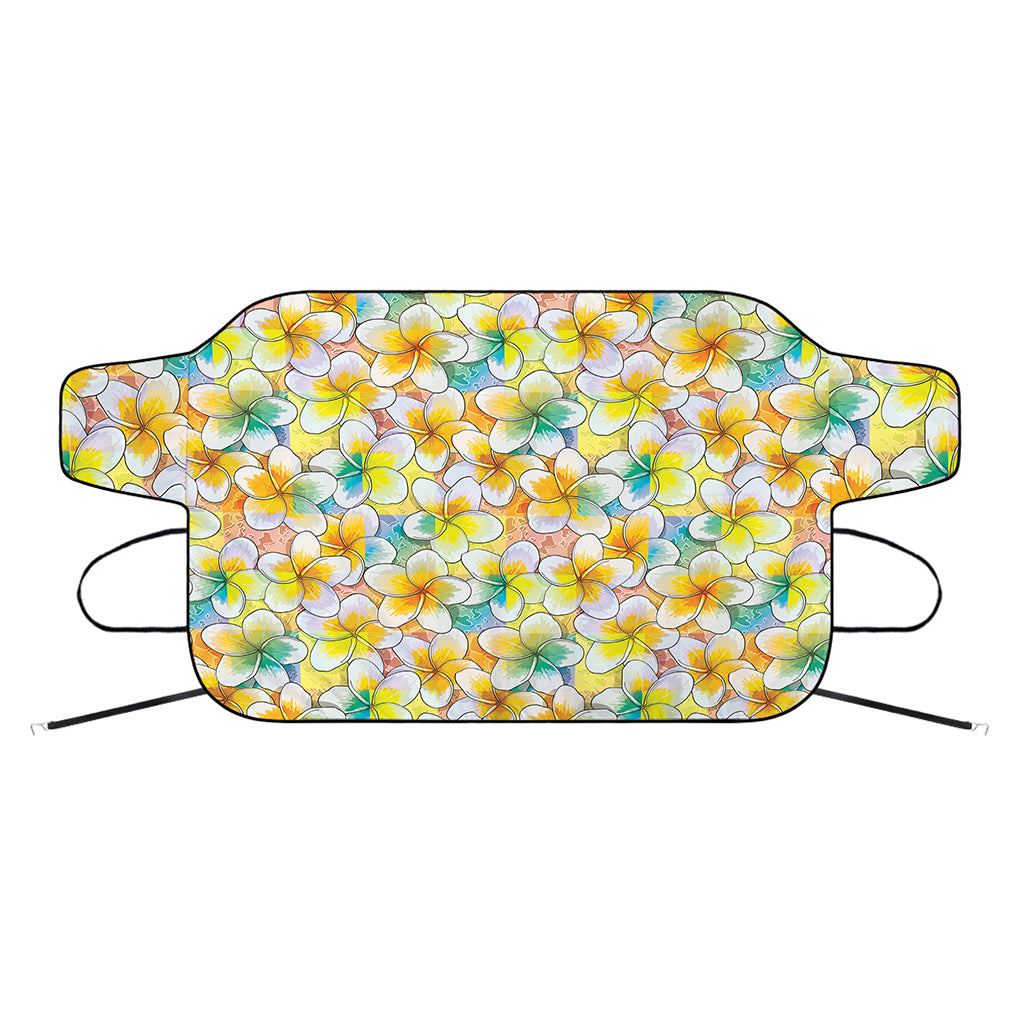 Colorful Frangipani Pattern Print Car Windshield Snow Cover