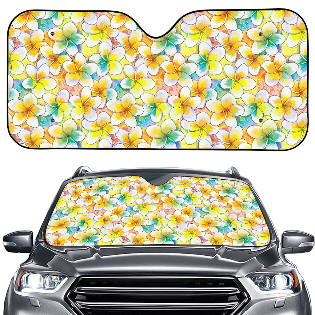 Colorful Frangipani Pattern Print Car Windshield Sun Shade