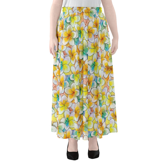 Colorful Frangipani Pattern Print Chiffon Maxi Skirt