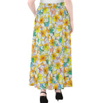 Colorful Frangipani Pattern Print Chiffon Maxi Skirt