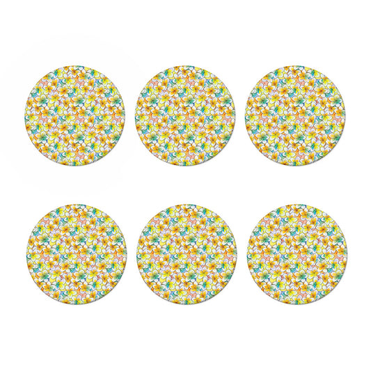Colorful Frangipani Pattern Print Coaster Set