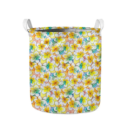 Colorful Frangipani Pattern Print Collapsible Laundry Basket