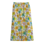 Colorful Frangipani Pattern Print Cotton Front Slit Maxi Skirt
