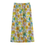 Colorful Frangipani Pattern Print Cotton Front Slit Maxi Skirt