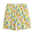 Colorful Frangipani Pattern Print Cotton Shorts