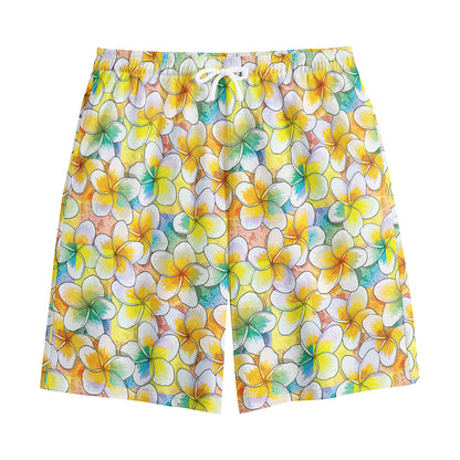 Colorful Frangipani Pattern Print Cotton Shorts