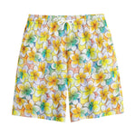 Colorful Frangipani Pattern Print Cotton Shorts