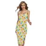 Colorful Frangipani Pattern Print Cross Back Cami Dress