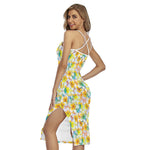 Colorful Frangipani Pattern Print Cross Back Cami Dress