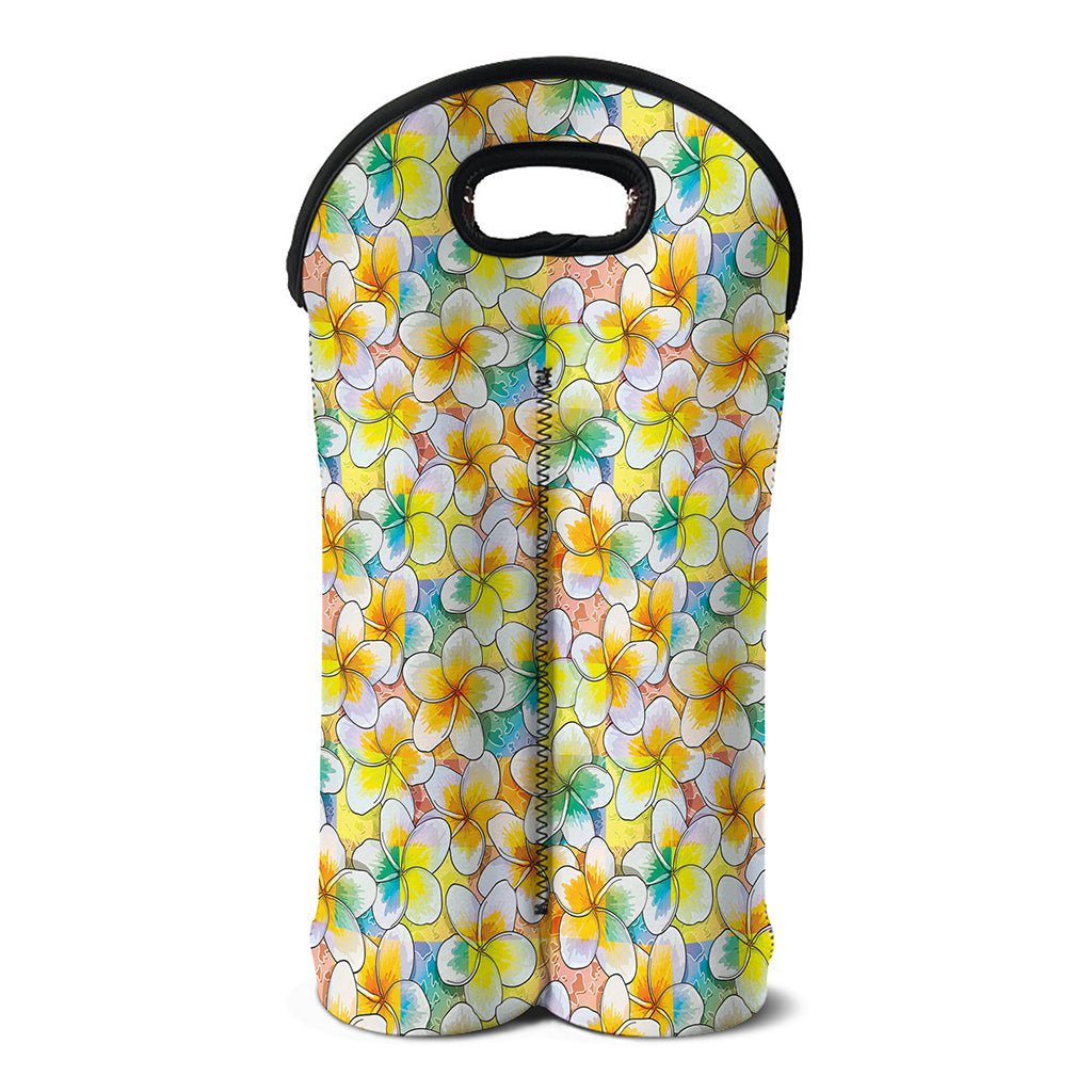 Colorful Frangipani Pattern Print Double Neoprene Wine Tote