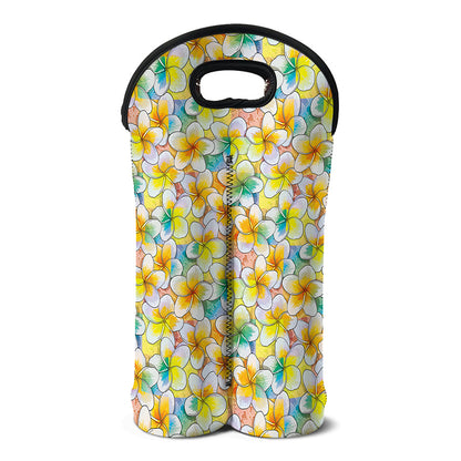 Colorful Frangipani Pattern Print Double Neoprene Wine Tote