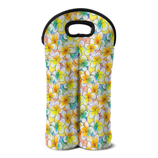 Colorful Frangipani Pattern Print Double Neoprene Wine Tote