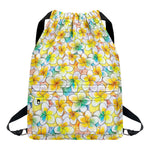 Colorful Frangipani Pattern Print Drawstring Backpack