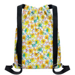Colorful Frangipani Pattern Print Drawstring Backpack