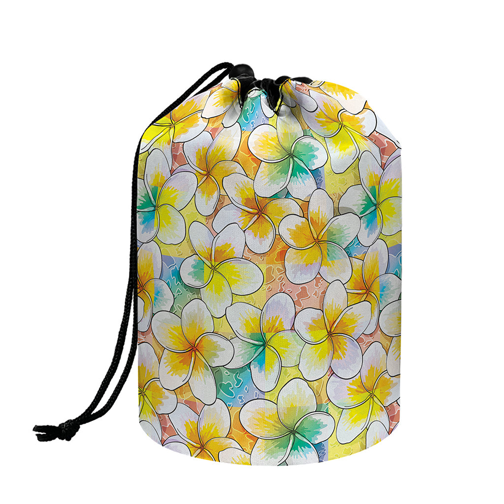 Colorful Frangipani Pattern Print Drawstring Makeup Bag