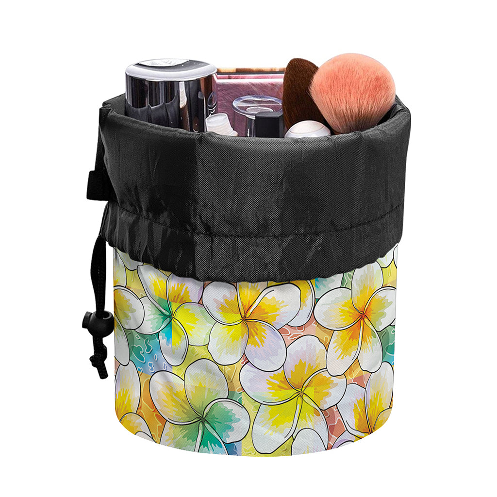 Colorful Frangipani Pattern Print Drawstring Makeup Bag