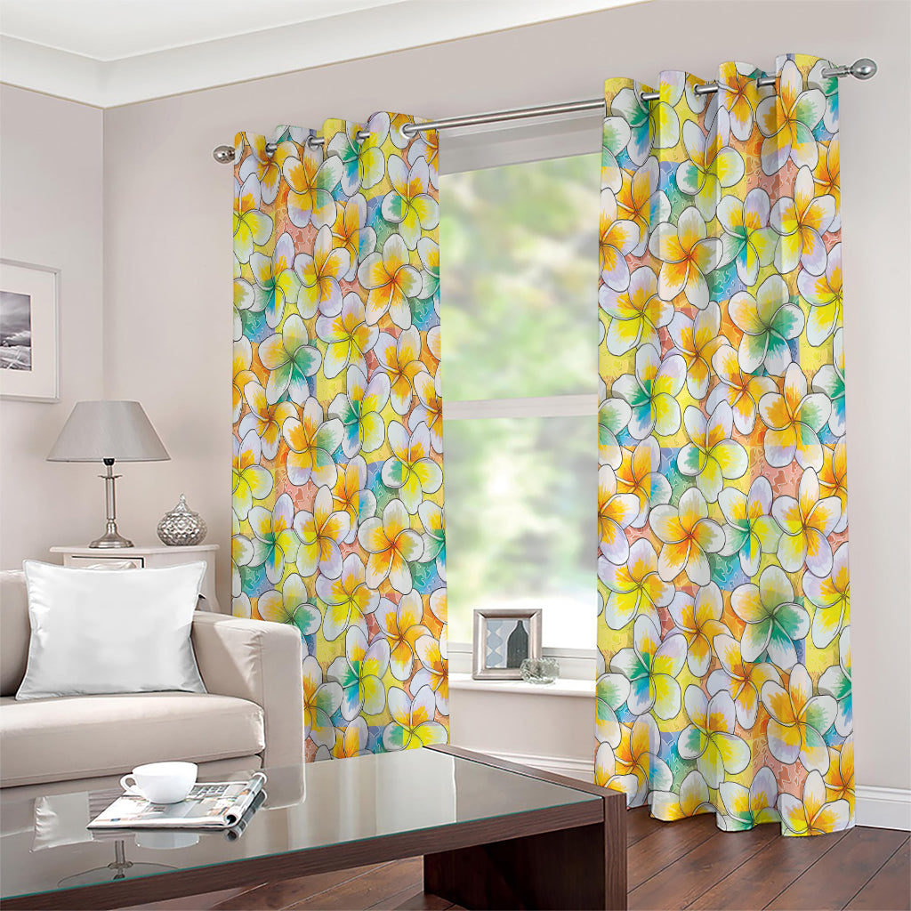 Colorful Frangipani Pattern Print Extra Wide Grommet Curtains