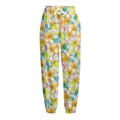 Colorful Frangipani Pattern Print Fleece Lined Knit Pants