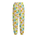 Colorful Frangipani Pattern Print Fleece Lined Knit Pants