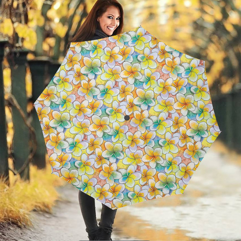 Colorful Frangipani Pattern Print Foldable Umbrella