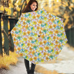 Colorful Frangipani Pattern Print Foldable Umbrella