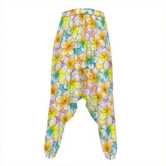 Colorful Frangipani Pattern Print Hammer Pants
