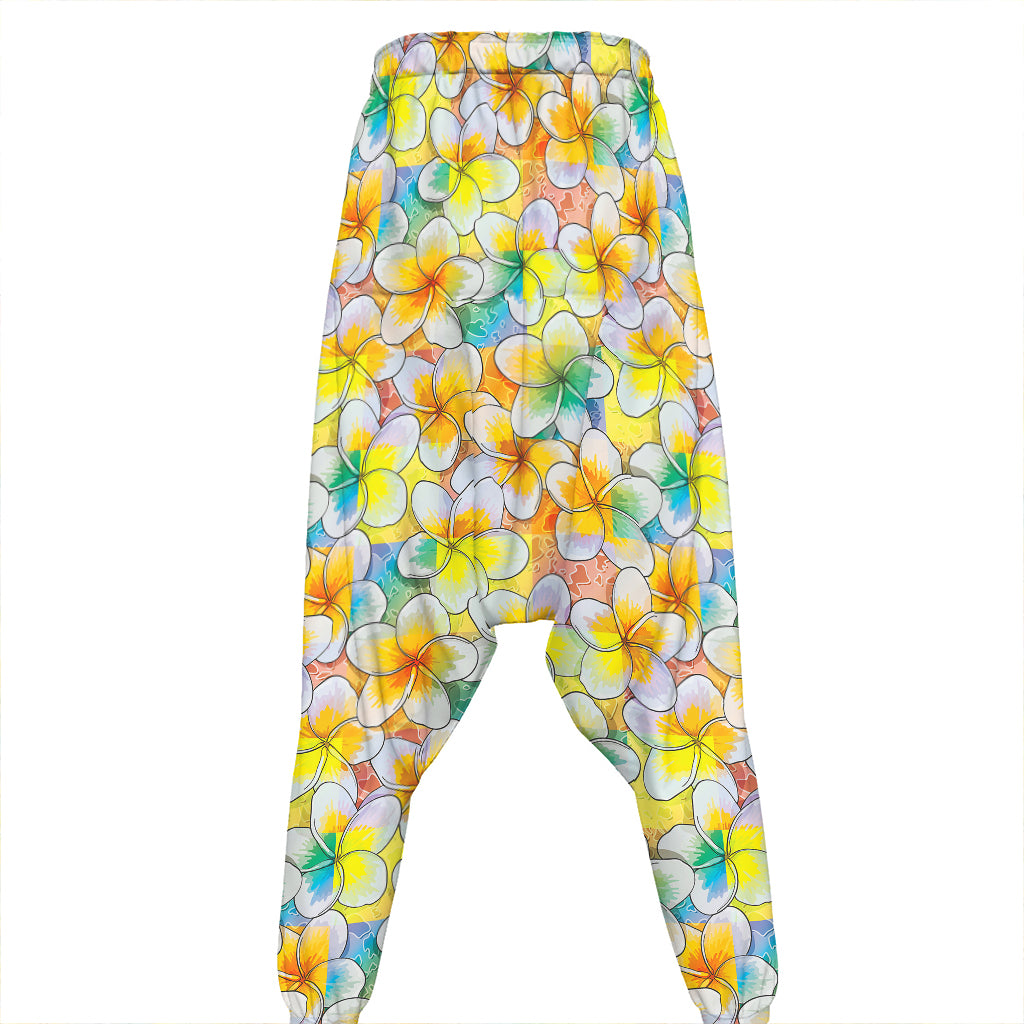 Colorful Frangipani Pattern Print Hammer Pants