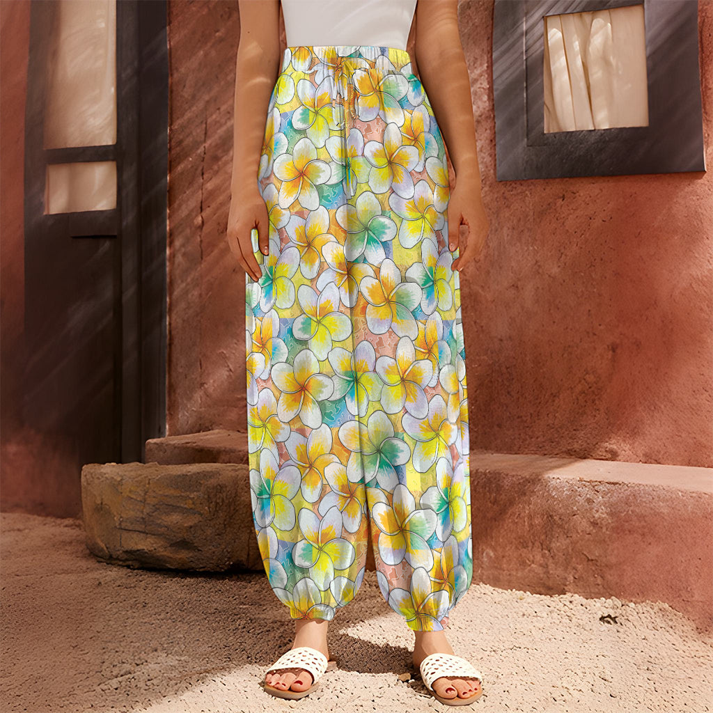 Colorful Frangipani Pattern Print Harem Pants