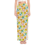 Colorful Frangipani Pattern Print High Slit Maxi Skirt