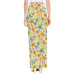 Colorful Frangipani Pattern Print High Slit Maxi Skirt