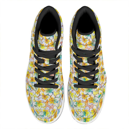 Colorful Frangipani Pattern Print High Top Leather Sneakers
