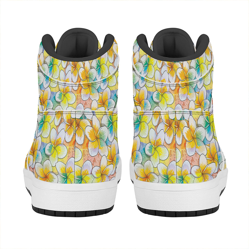 Colorful Frangipani Pattern Print High Top Leather Sneakers