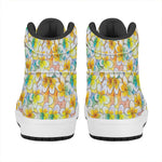 Colorful Frangipani Pattern Print High Top Leather Sneakers