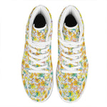 Colorful Frangipani Pattern Print High Top Leather Sneakers