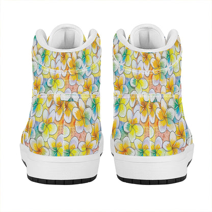 Colorful Frangipani Pattern Print High Top Leather Sneakers