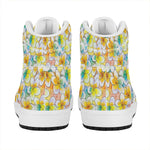 Colorful Frangipani Pattern Print High Top Leather Sneakers